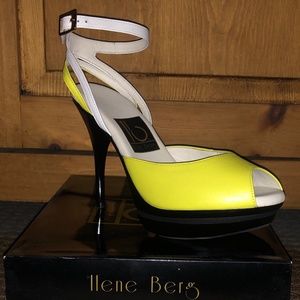 Designer Yellow White Black Slingback Stiletto US8.5